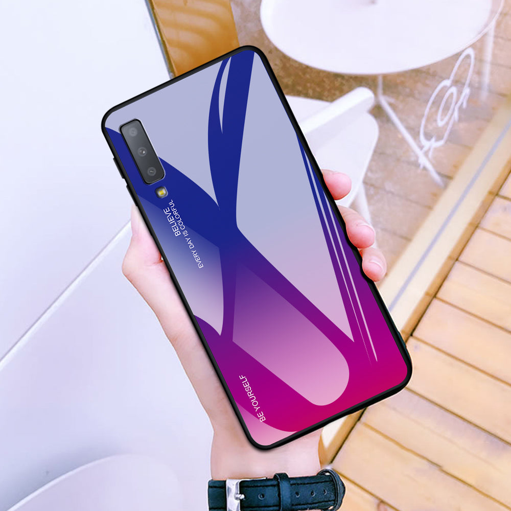 Gradient Color Glass + PC + TPU Hybrid Case for Samsung Galaxy A7 (2018)