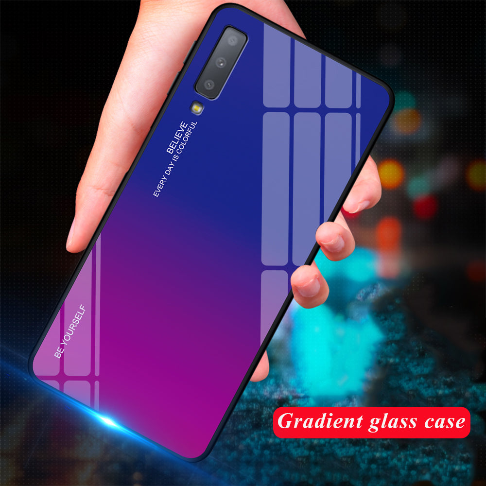 Gradient Color Glass + PC + TPU Hybrid Case for Samsung Galaxy A7 (2018)