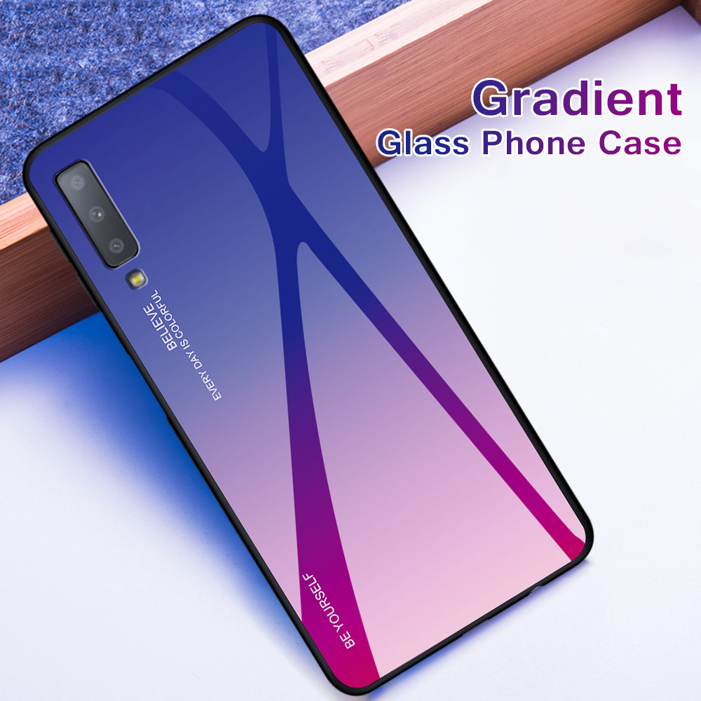 Gradient Color Glass + PC + TPU Hybrid Case for Samsung Galaxy A7 (2018)