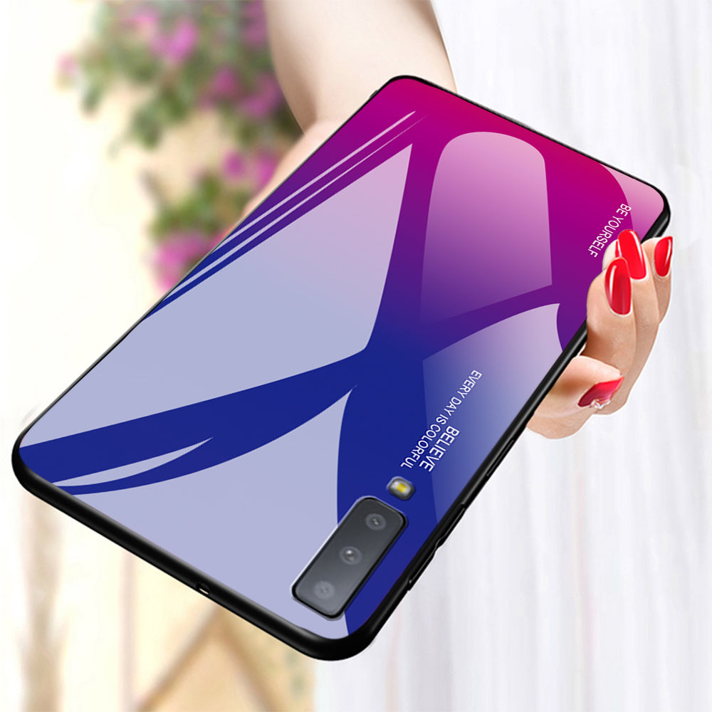 Gradient Color Glass + PC + TPU Hybrid Case for Samsung Galaxy A7 (2018)
