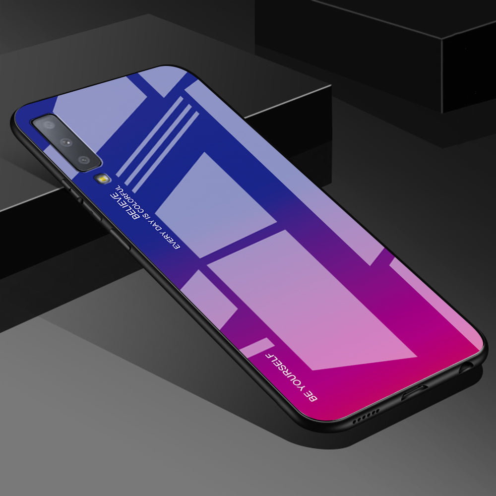 Gradient Color Glass + PC + TPU Hybrid Case for Samsung Galaxy A7 (2018)