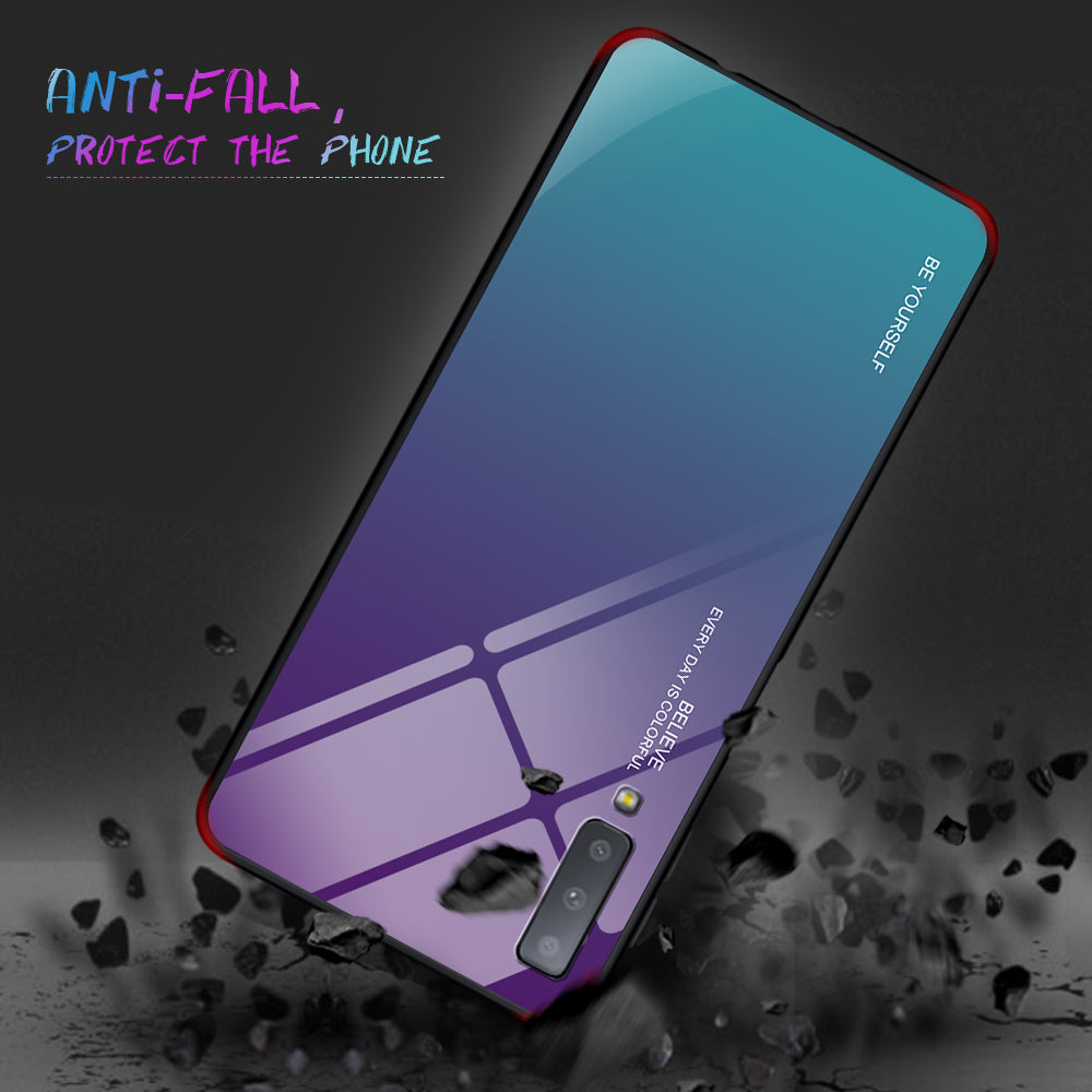 Gradient Color Glass + PC + TPU Hybrid Case for Samsung Galaxy A7 (2018)