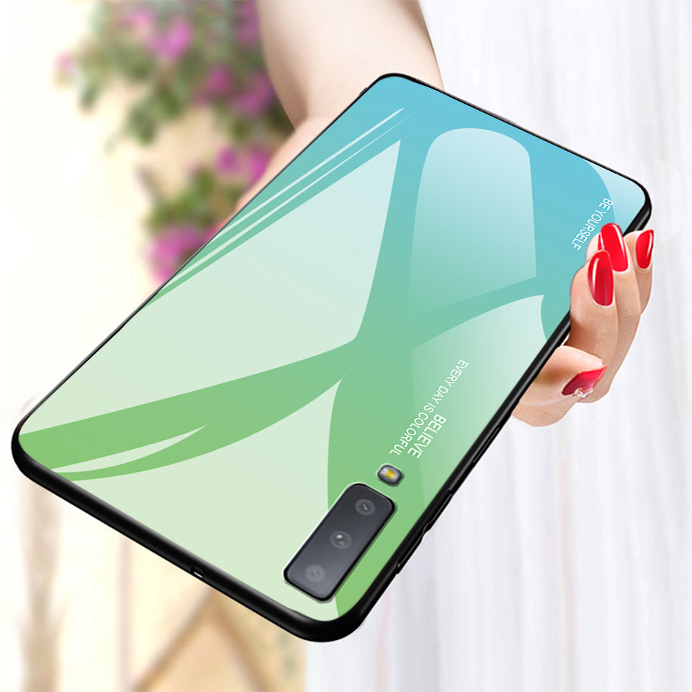 Gradient Color Glass + PC + TPU Hybrid Case for Samsung Galaxy A7 (2018)