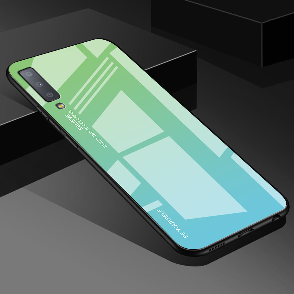 Gradient Color Glass + PC + TPU Hybrid Case for Samsung Galaxy A7 (2018)