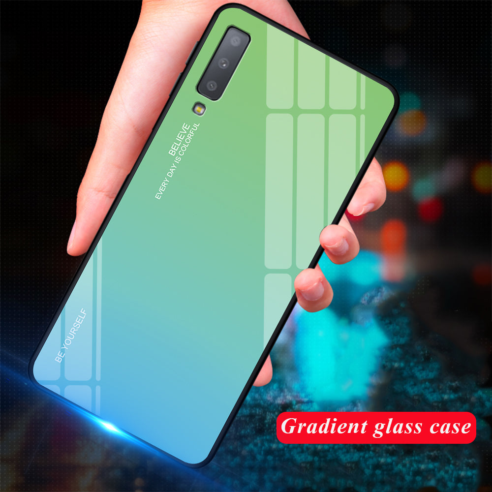Gradient Color Glass + PC + TPU Hybrid Case for Samsung Galaxy A7 (2018)