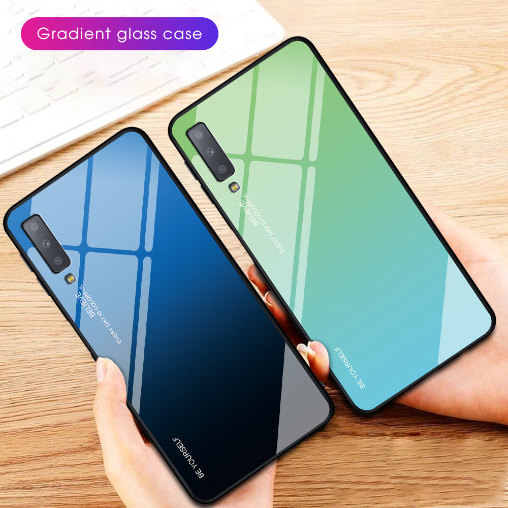 Gradient Color Glass + PC + TPU Hybrid Case for Samsung Galaxy A7 (2018)