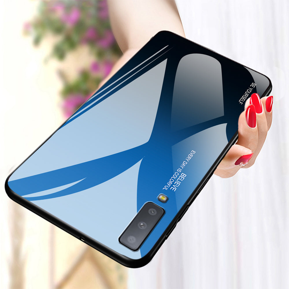 Gradient Color Glass + PC + TPU Hybrid Case for Samsung Galaxy A7 (2018)