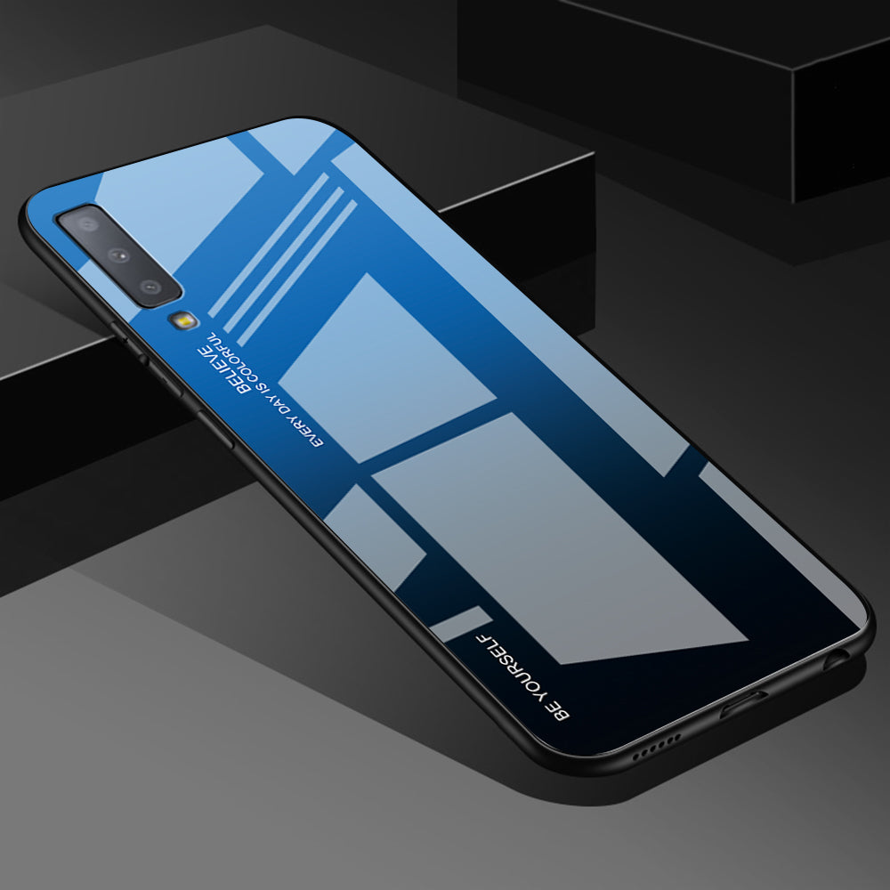 Gradient Color Glass + PC + TPU Hybrid Case for Samsung Galaxy A7 (2018)
