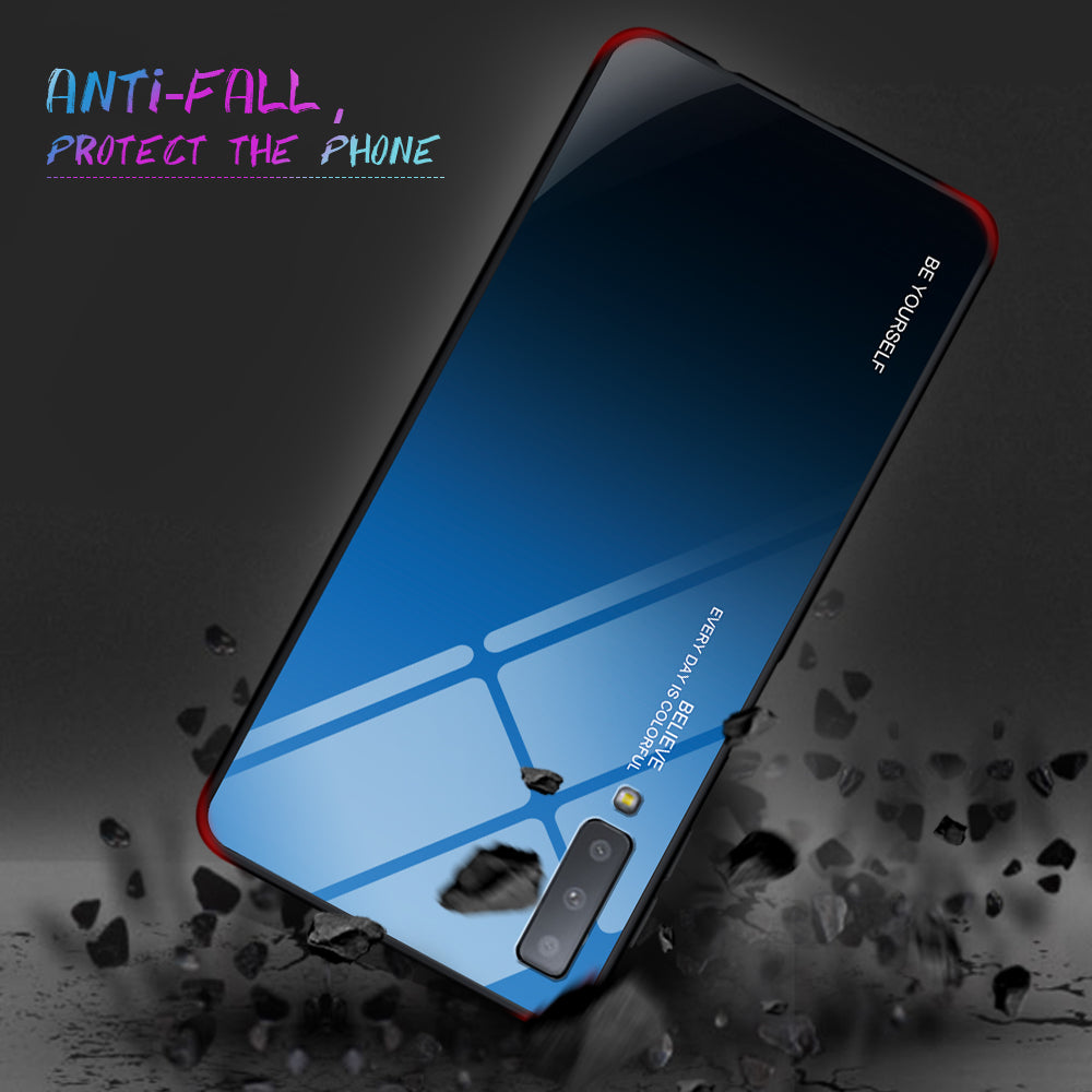 Gradient Color Glass + PC + TPU Hybrid Case for Samsung Galaxy A7 (2018)