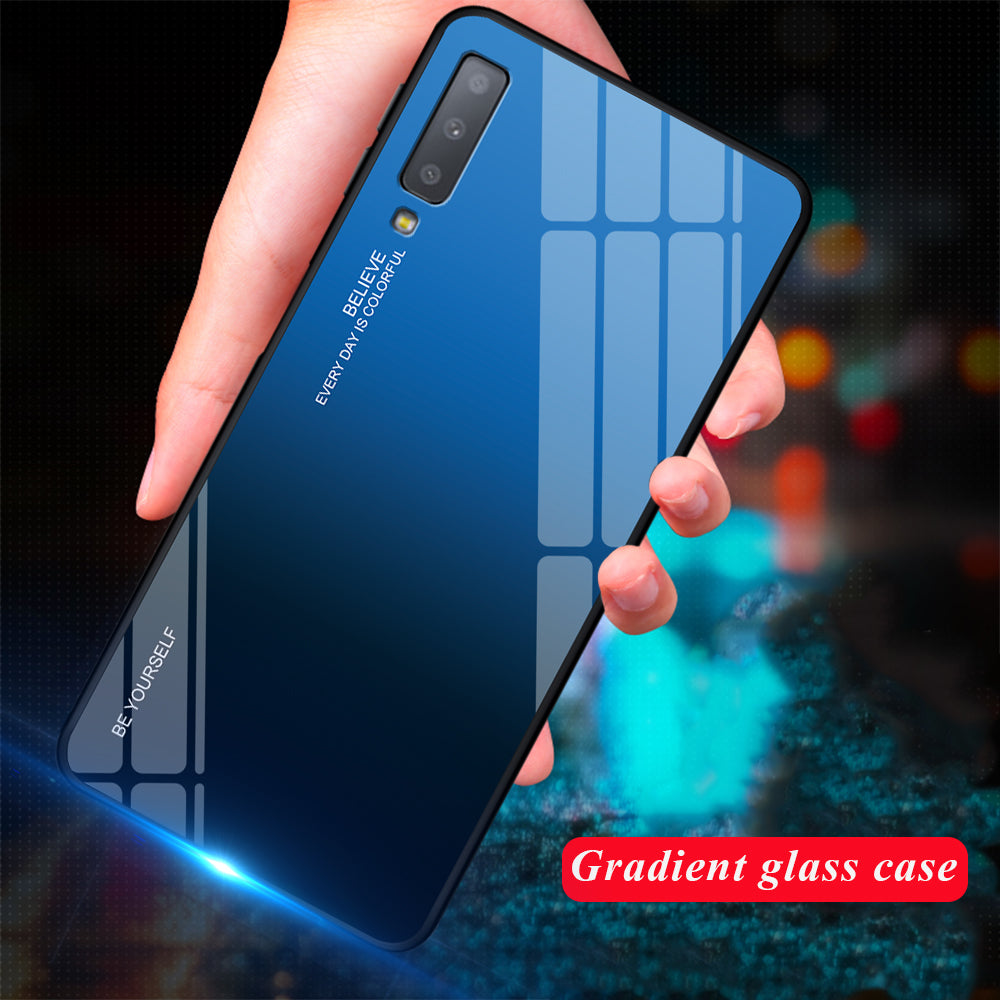 Gradient Color Glass + PC + TPU Hybrid Case for Samsung Galaxy A7 (2018)