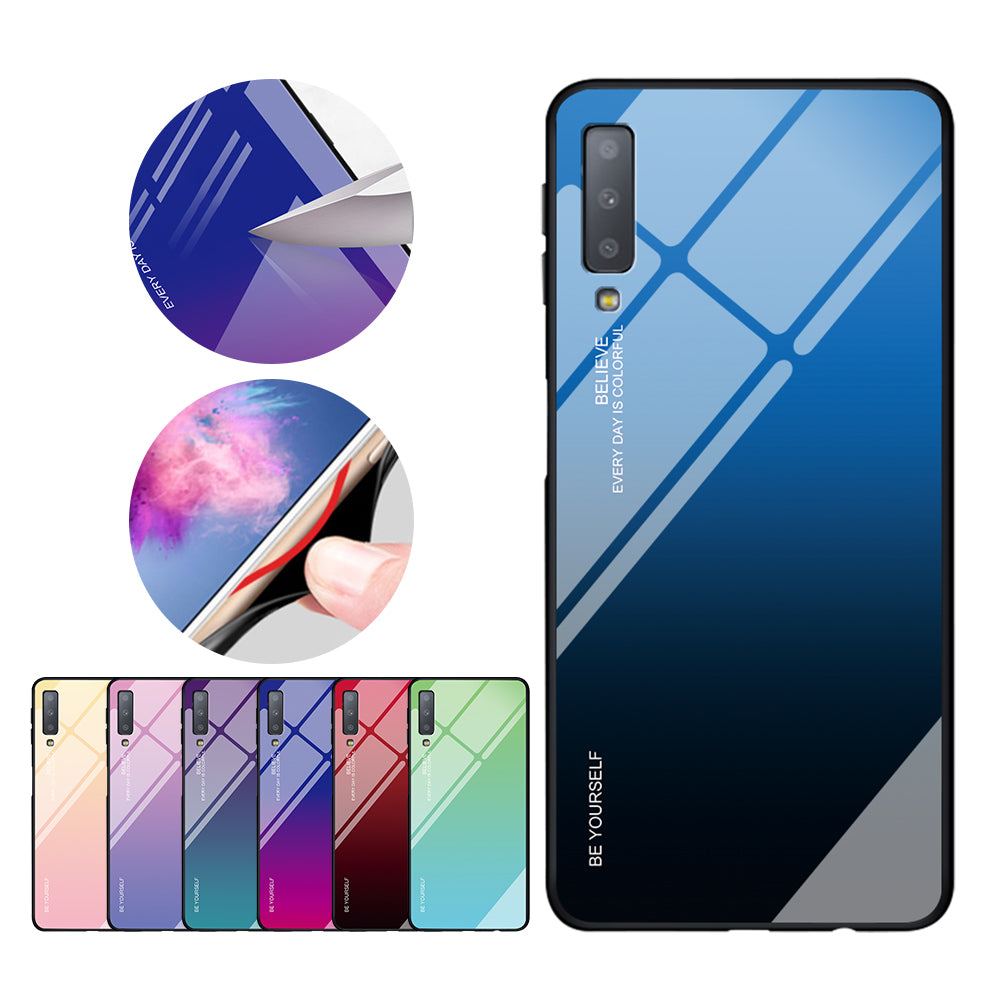 Gradient Color Glass + PC + TPU Hybrid Case for Samsung Galaxy A7 (2018)
