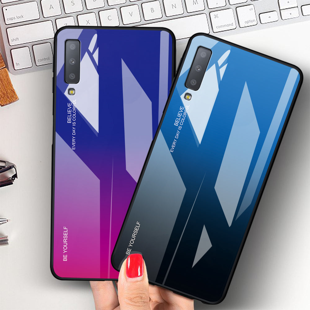 Gradient Color Glass + PC + TPU Hybrid Case for Samsung Galaxy A7 (2018)