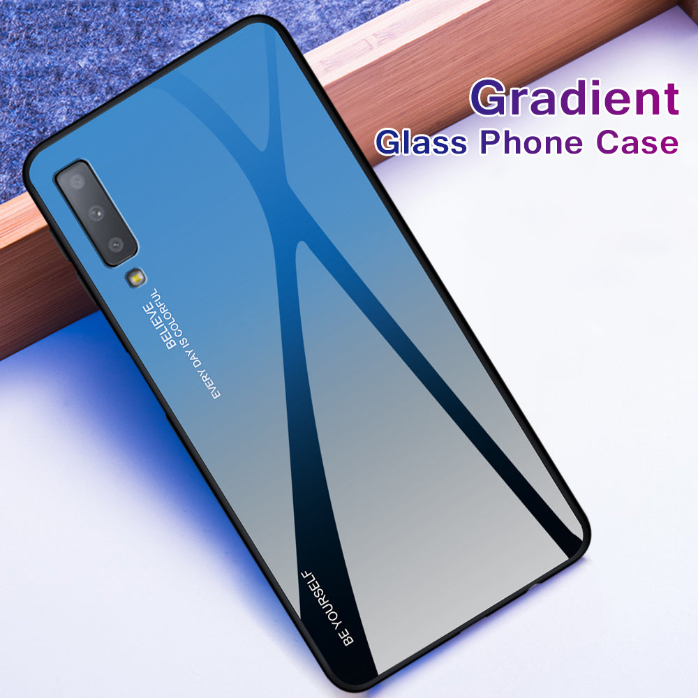 Gradient Color Glass + PC + TPU Hybrid Case for Samsung Galaxy A7 (2018)