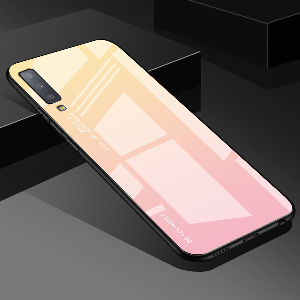 Gradient Color Glass + PC + TPU Hybrid Case for Samsung Galaxy A7 (2018)