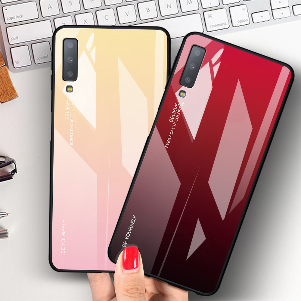 Gradient Color Glass + PC + TPU Hybrid Case for Samsung Galaxy A7 (2018)