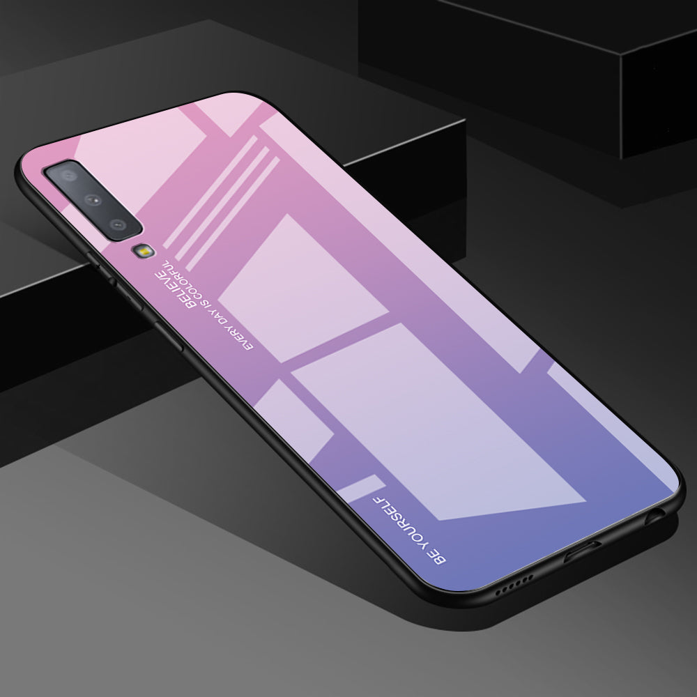 Gradient Color Glass + PC + TPU Hybrid Case for Samsung Galaxy A7 (2018)