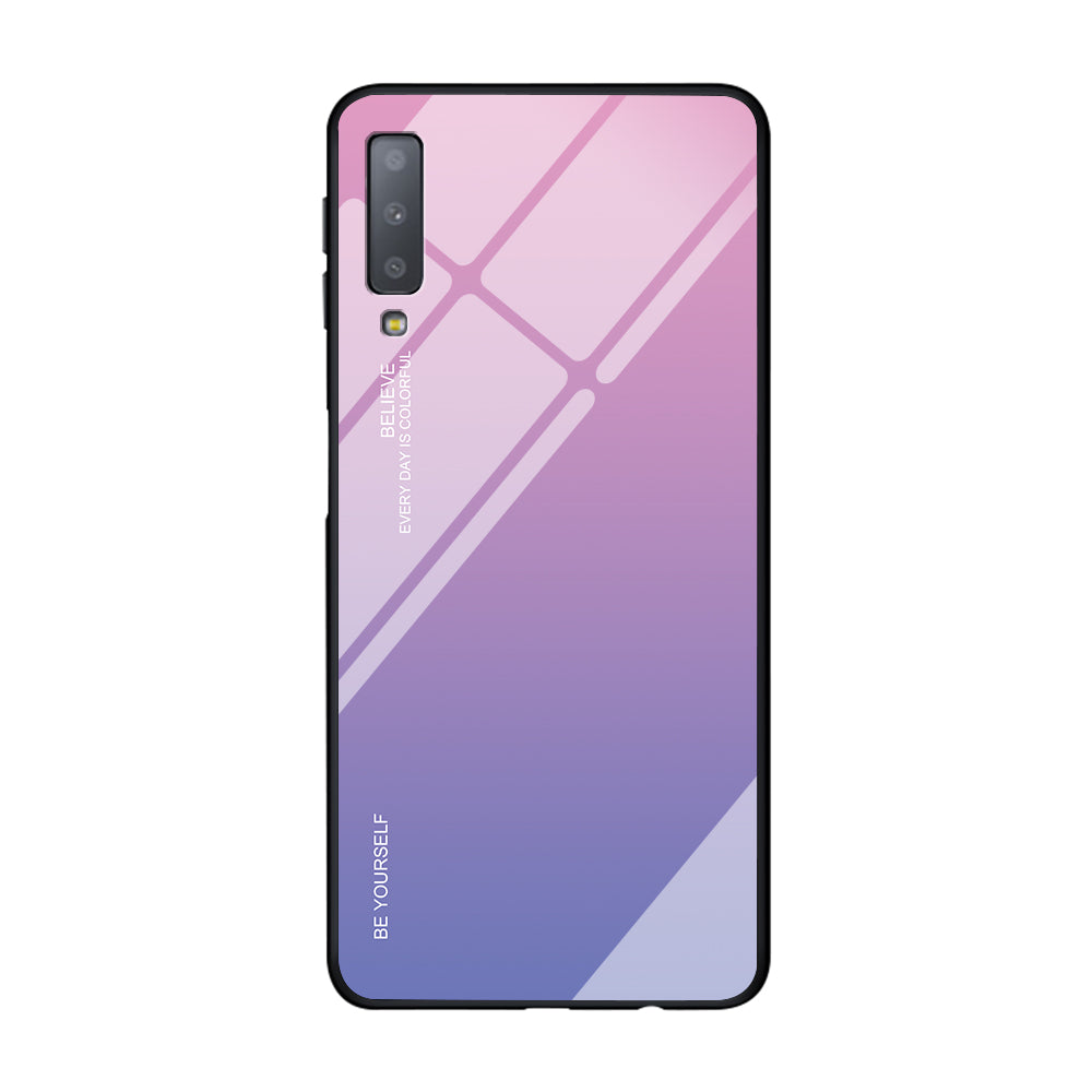 Gradient Color Glass + PC + TPU Hybrid Case for Samsung Galaxy A7 (2018)