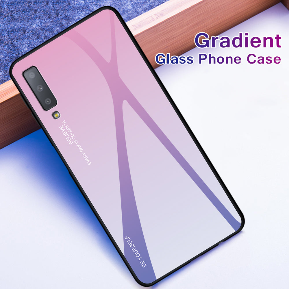 Gradient Color Glass + PC + TPU Hybrid Case for Samsung Galaxy A7 (2018)