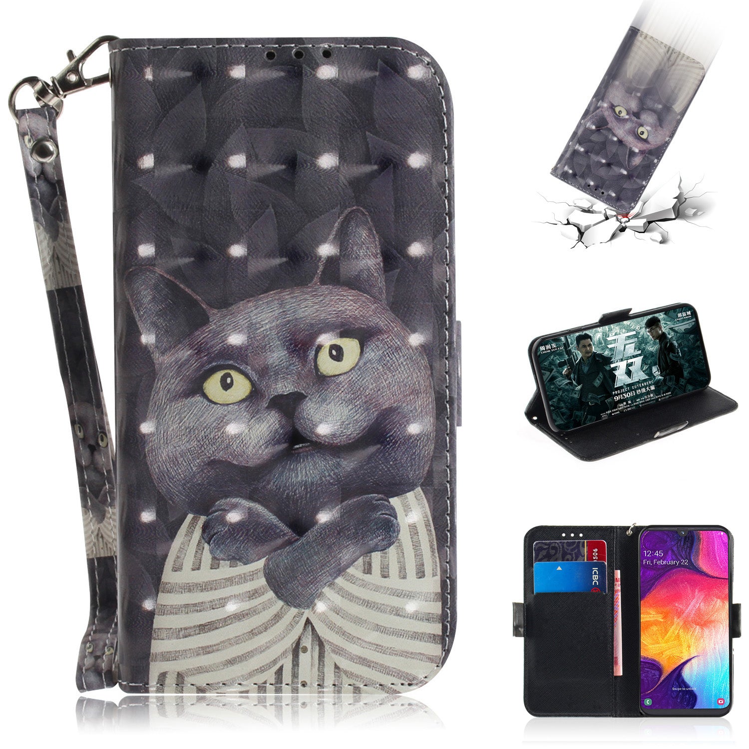 Pattern Printing Light Spot Decor Leather Wallet Case for Samsung Galaxy A50 / A50s / A30s