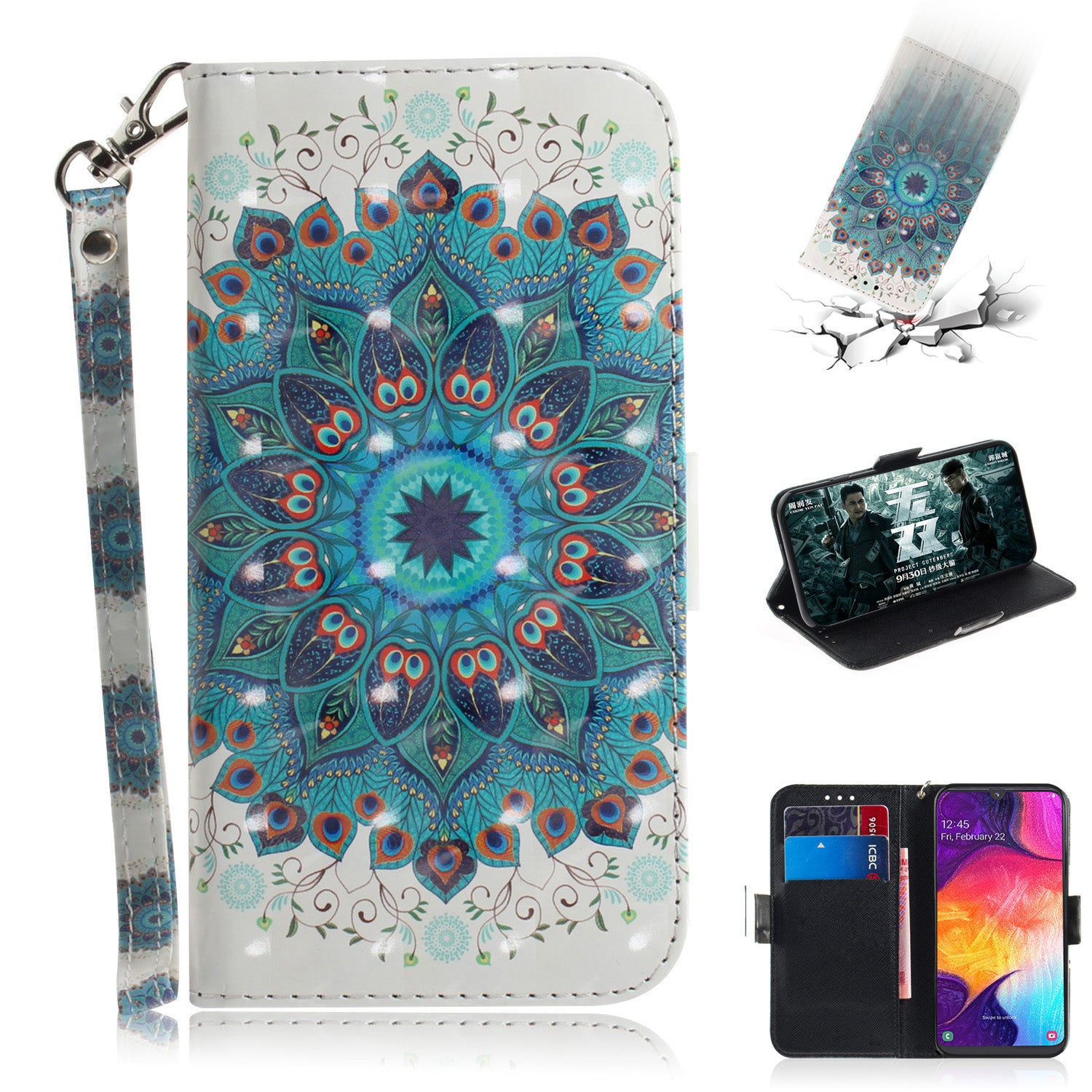 Pattern Printing Light Spot Decor Leather Wallet Case for Samsung Galaxy A50 / A50s / A30s