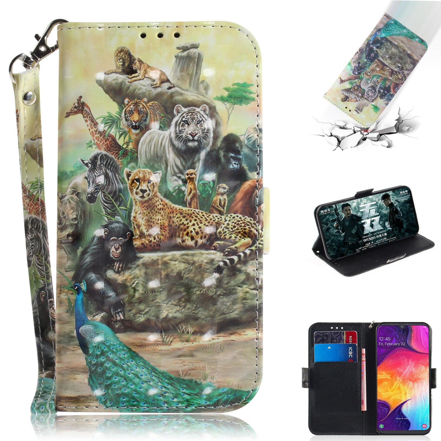 Pattern Printing Light Spot Decor Leather Wallet Case for Samsung Galaxy A50 / A50s / A30s