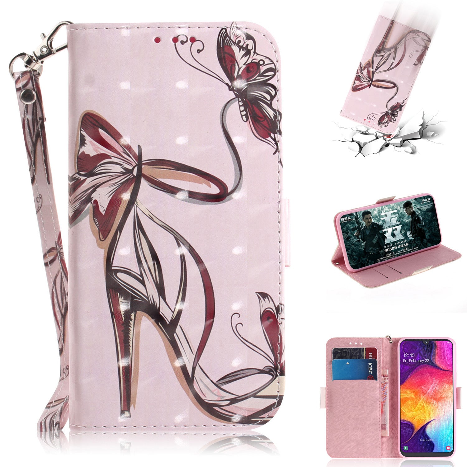 Pattern Printing Light Spot Decor Leather Wallet Case for Samsung Galaxy A50 / A50s / A30s