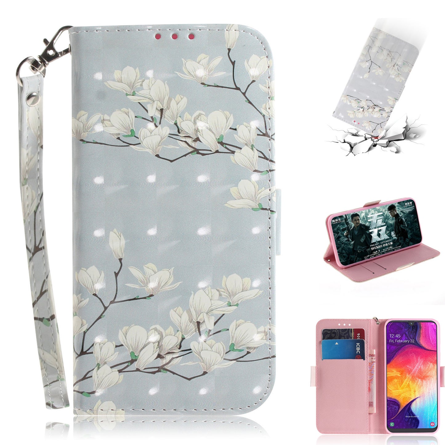 Pattern Printing Light Spot Decor Leather Wallet Case for Samsung Galaxy A50 / A50s / A30s
