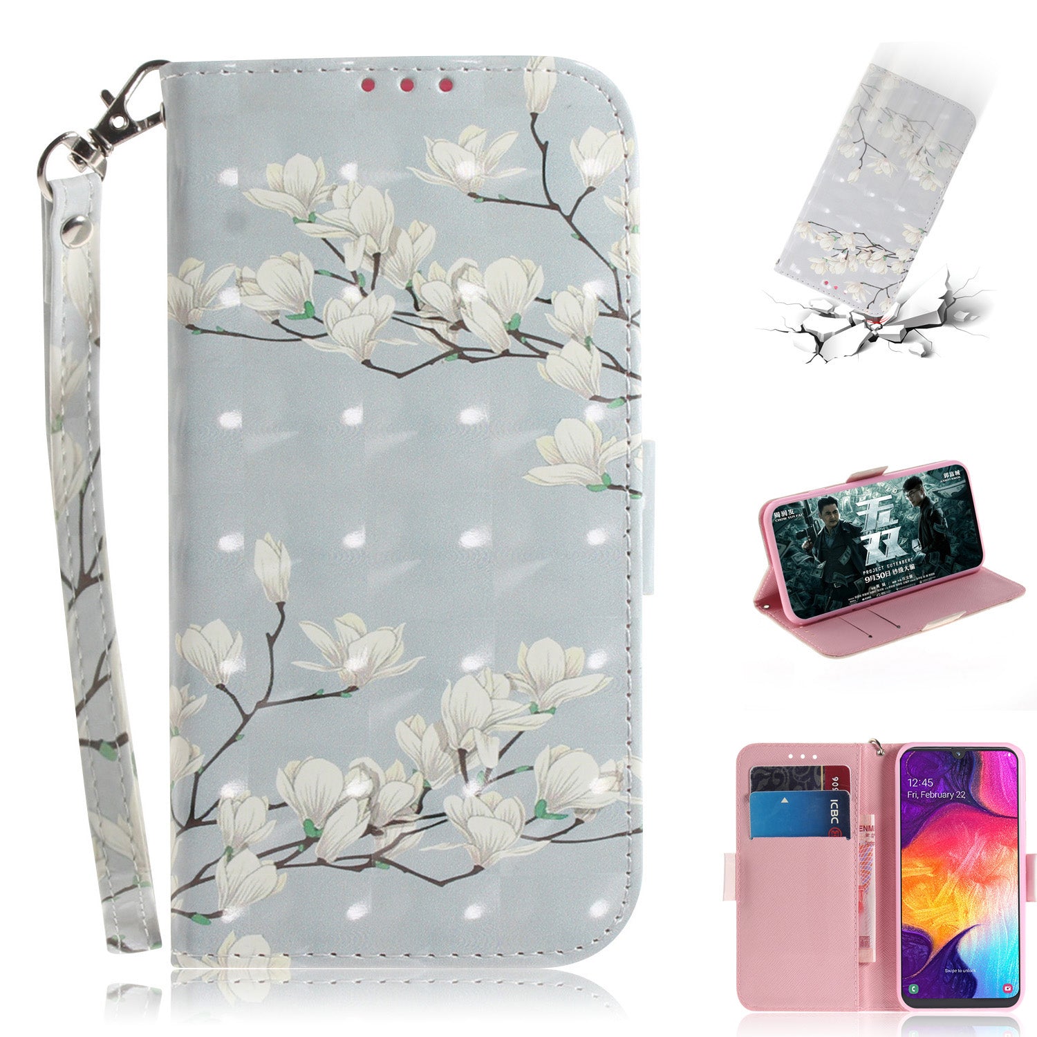 Pattern Printing Light Spot Decor Leather Wallet Case for Samsung Galaxy A50 / A50s / A30s
