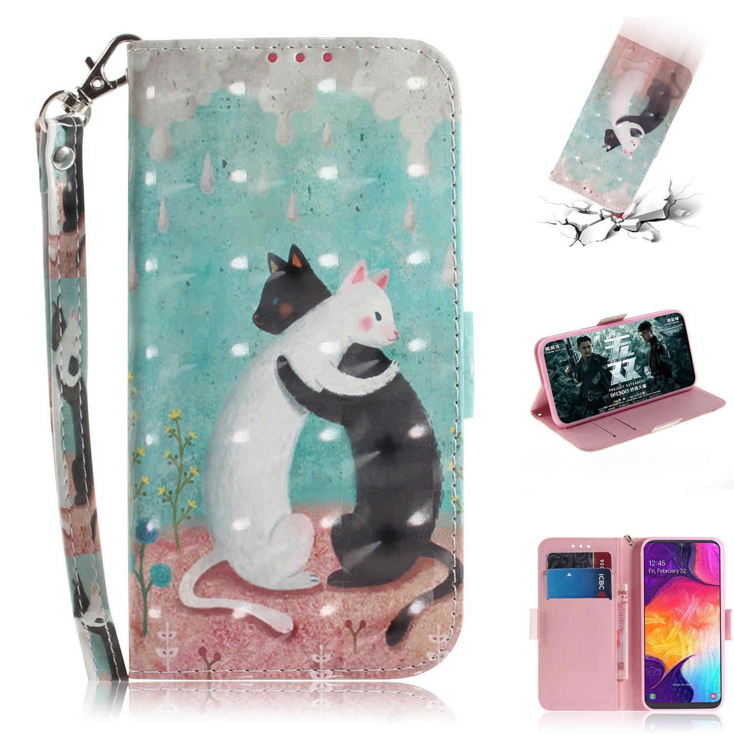 Pattern Printing Light Spot Decor Leather Wallet Case for Samsung Galaxy A50 / A50s / A30s
