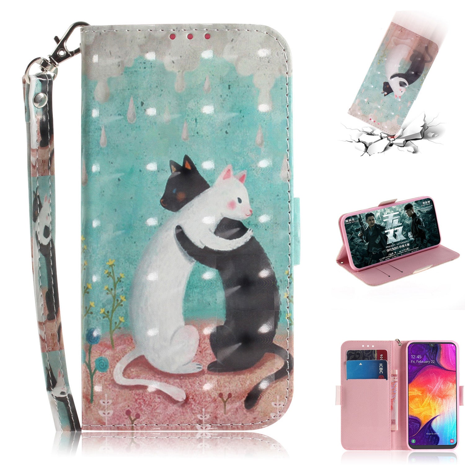 Pattern Printing Light Spot Decor Leather Wallet Case for Samsung Galaxy A50 / A50s / A30s