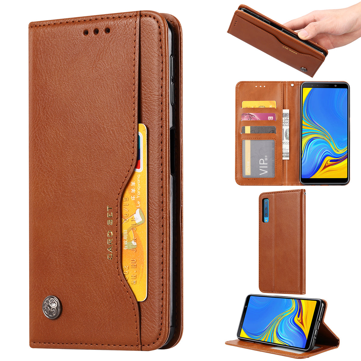 Auto-absorbed Classic PU Leather Wallet Stand Phone Case for Samsung Galaxy A50 / A50s / A30s