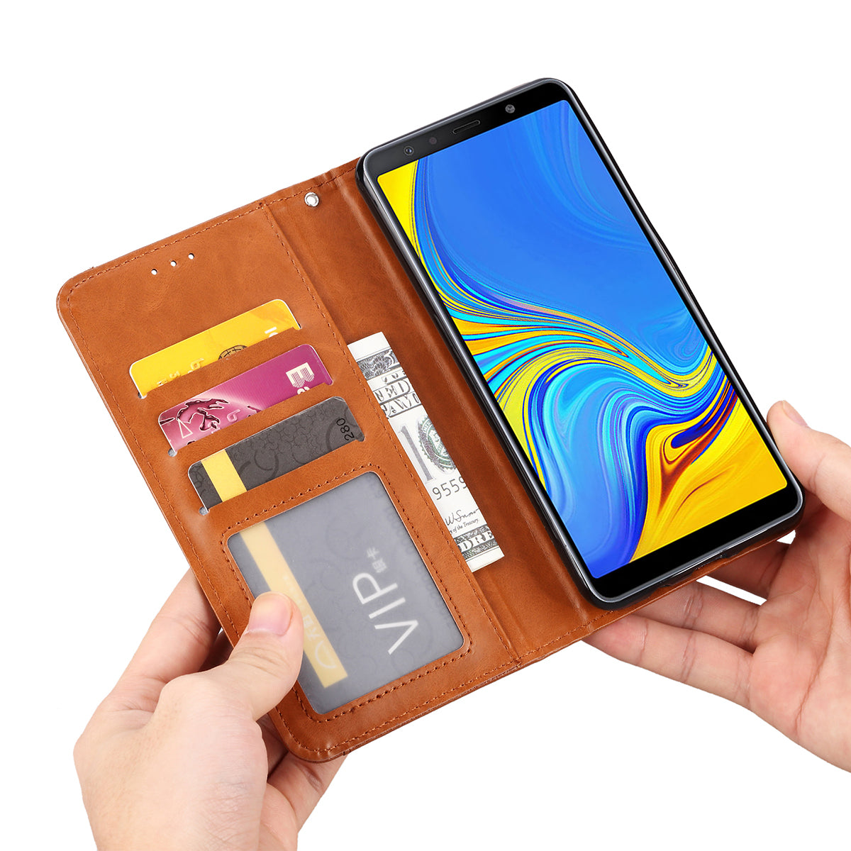 Auto-absorbed Classic PU Leather Wallet Stand Phone Case for Samsung Galaxy A50 / A50s / A30s
