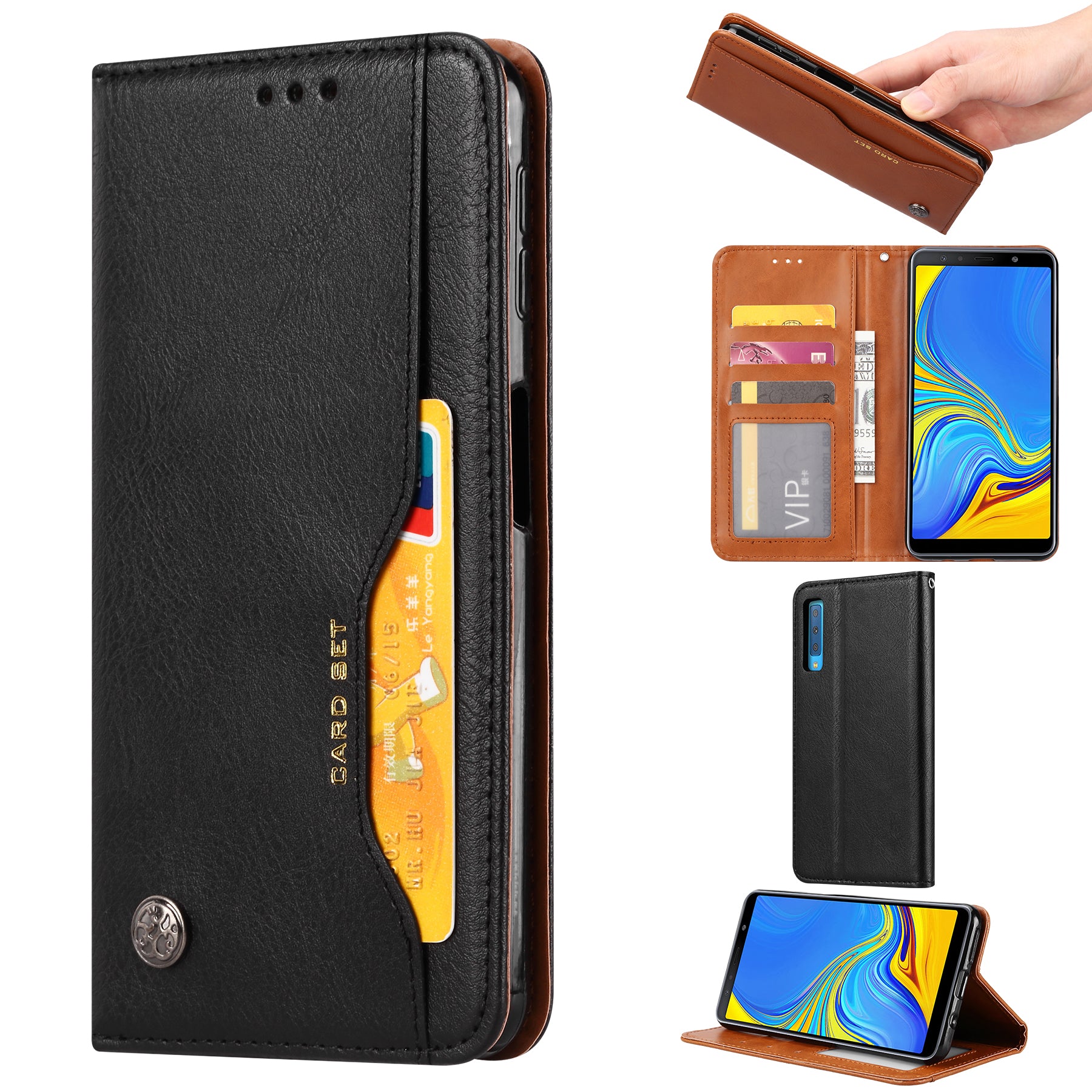 Auto-absorbed Classic PU Leather Wallet Stand Phone Case for Samsung Galaxy A50 / A50s / A30s