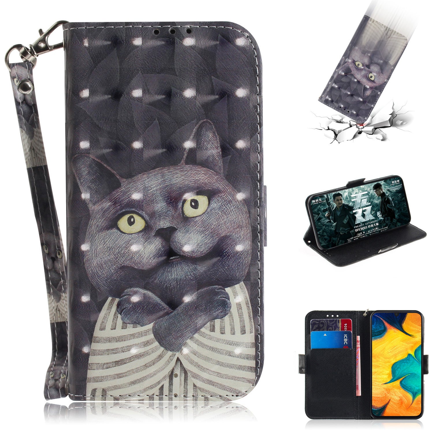 Pattern Printing [Light Spot Decor] Leather Wallet Case for Samsung Galaxy A30 / A20