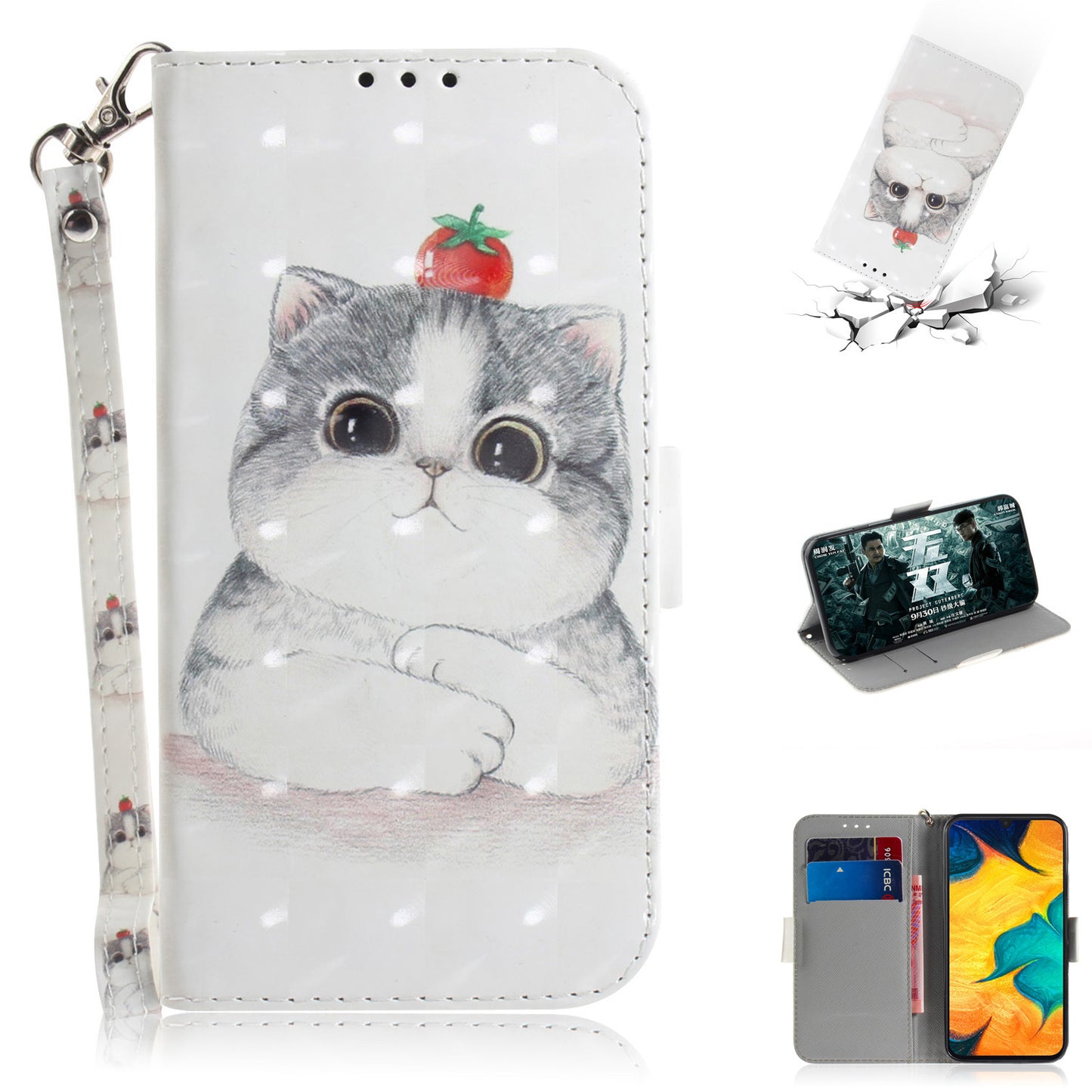 Pattern Printing [Light Spot Decor] Leather Wallet Case for Samsung Galaxy A30 / A20