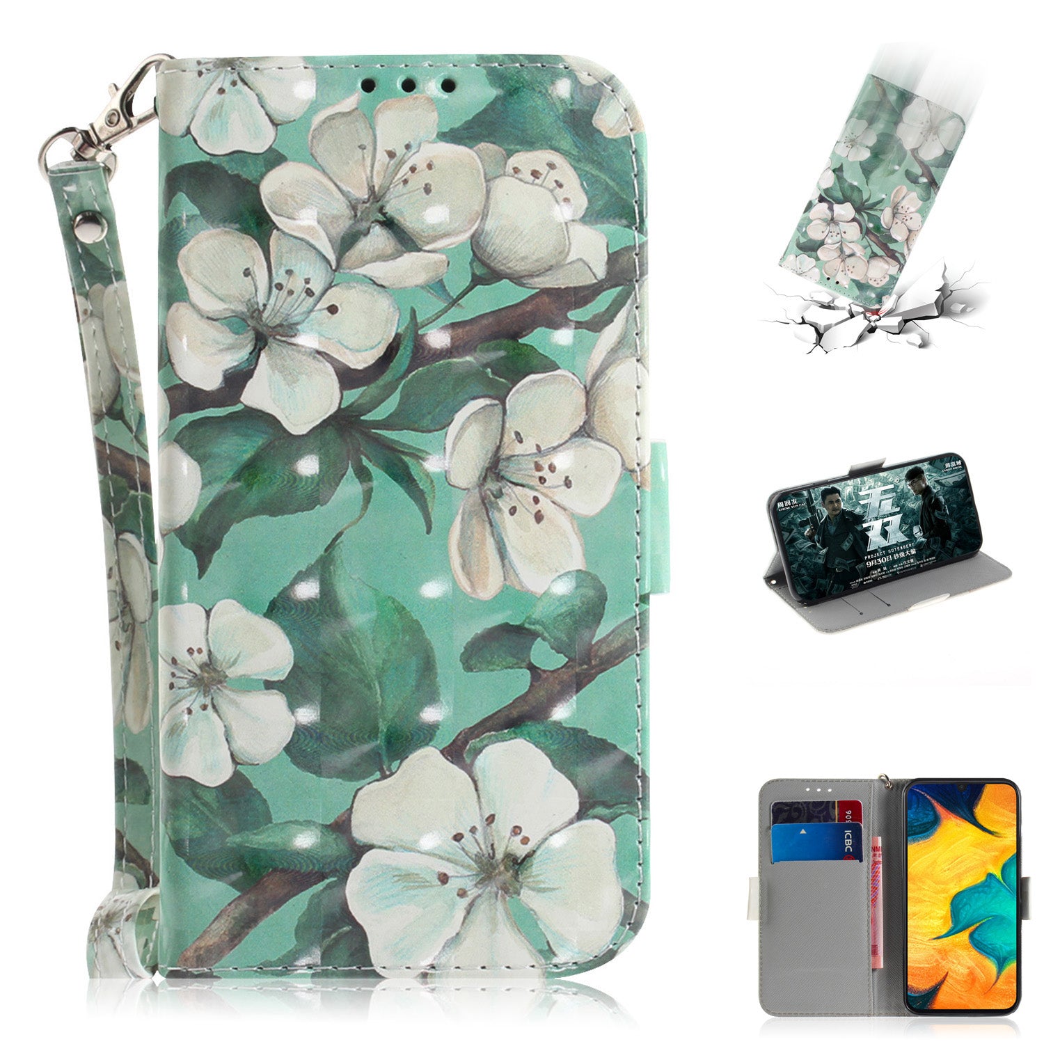 Pattern Printing [Light Spot Decor] Leather Wallet Case for Samsung Galaxy A30 / A20