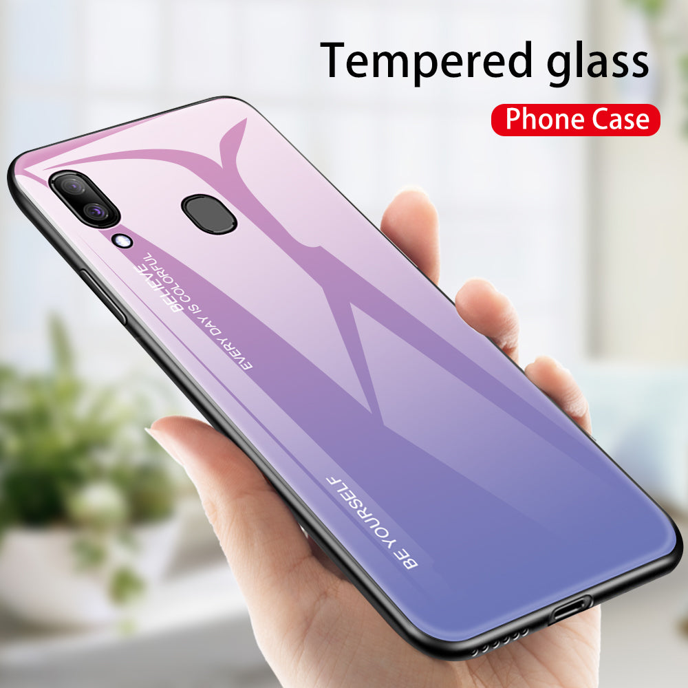 Gradient Color Glass + PC + TPU Hybrid Case for Samsung Galaxy A30/A20