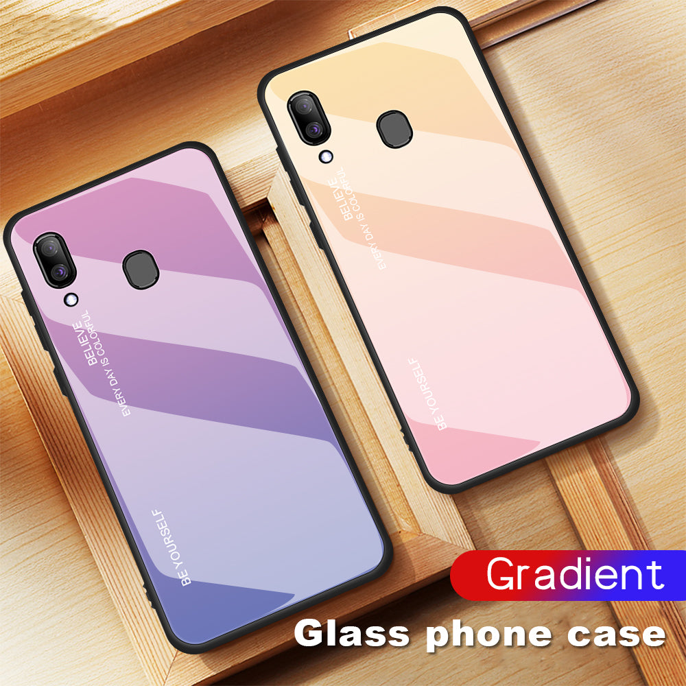 Gradient Color Glass + PC + TPU Hybrid Case for Samsung Galaxy A30/A20