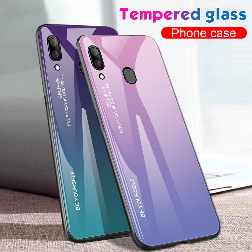 Gradient Color Glass + PC + TPU Hybrid Case for Samsung Galaxy A30/A20