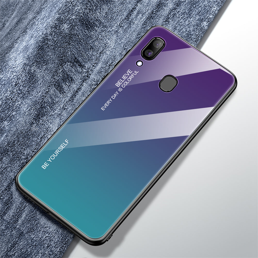 Gradient Color Glass + PC + TPU Hybrid Case for Samsung Galaxy A30/A20