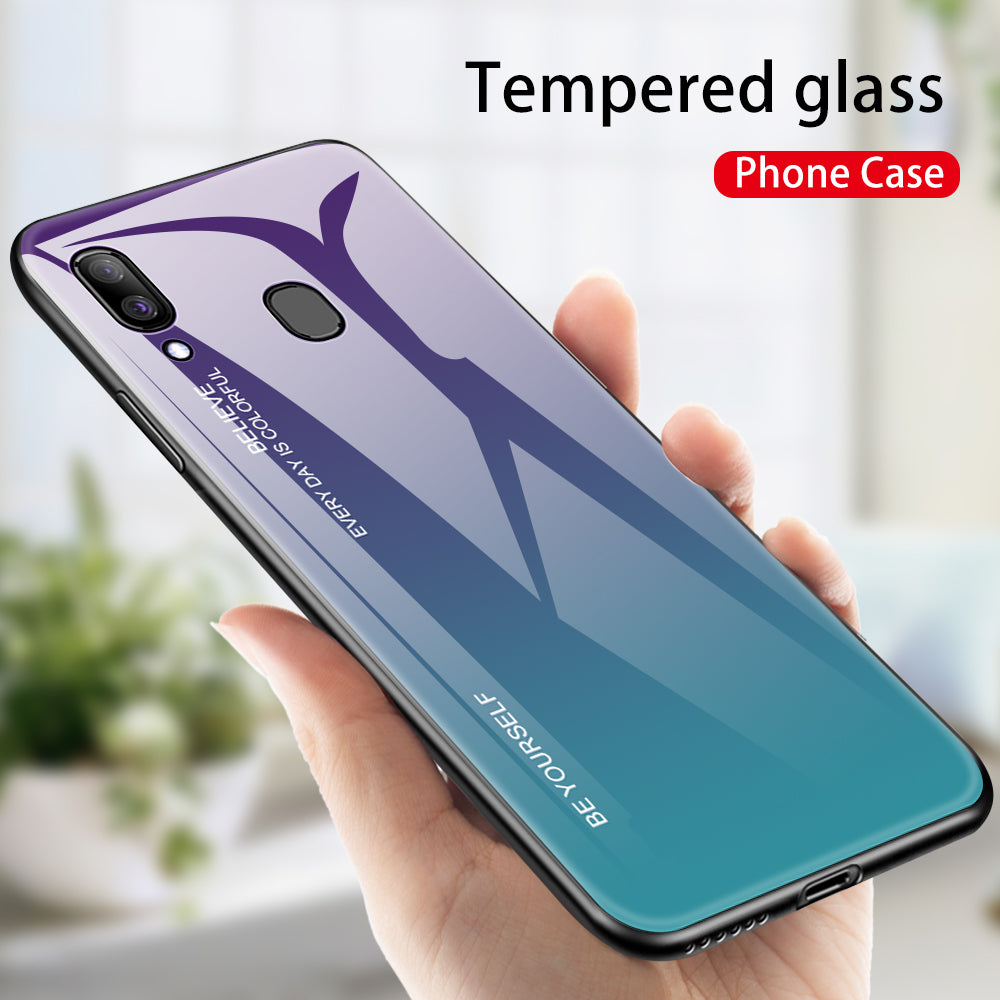Gradient Color Glass + PC + TPU Hybrid Case for Samsung Galaxy A30/A20