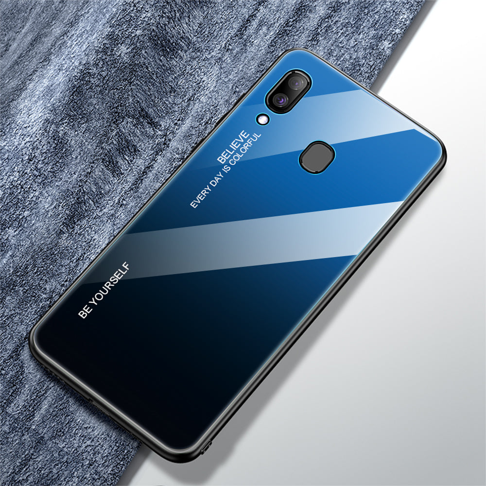 Gradient Color Glass + PC + TPU Hybrid Case for Samsung Galaxy A30/A20