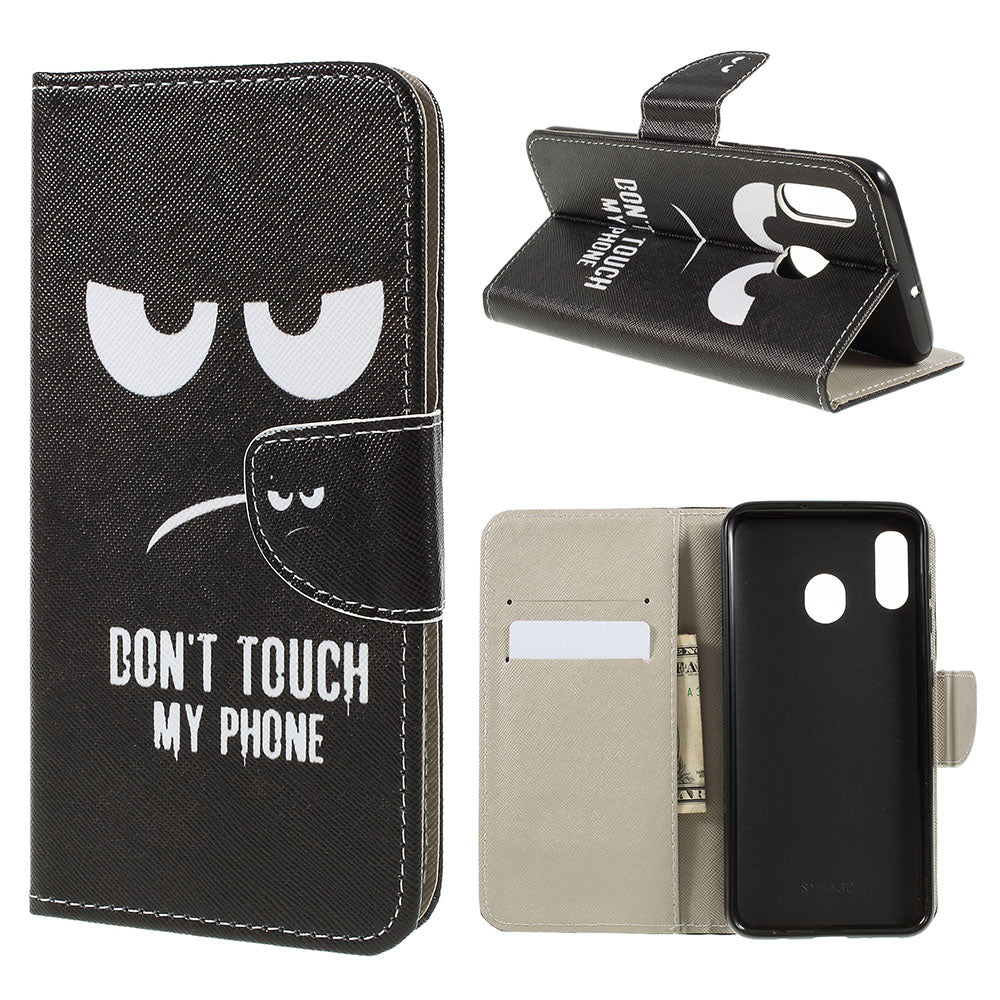 Cross Texture Pattern Printing Leather Wallet Cover for Samsung Galaxy A30/A20