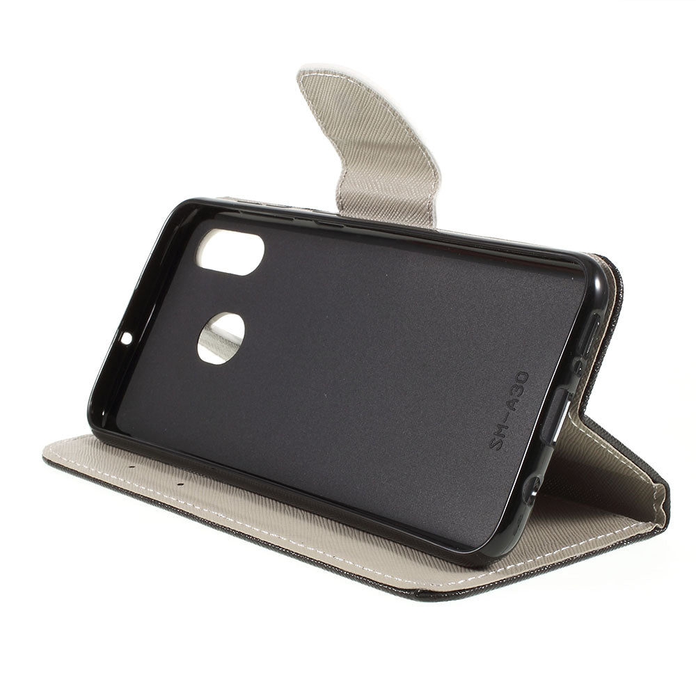 Cross Texture Pattern Printing Leather Wallet Cover for Samsung Galaxy A30/A20