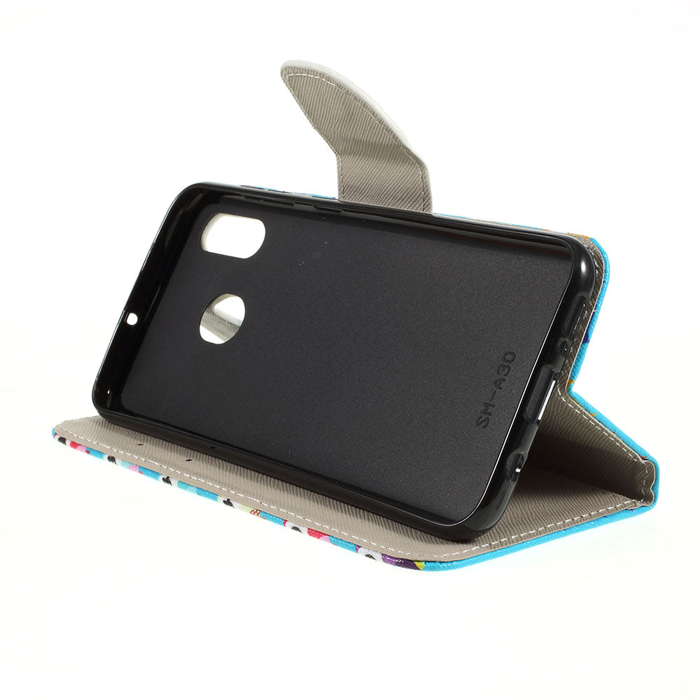 Cross Texture Pattern Printing Leather Wallet Cover for Samsung Galaxy A30/A20
