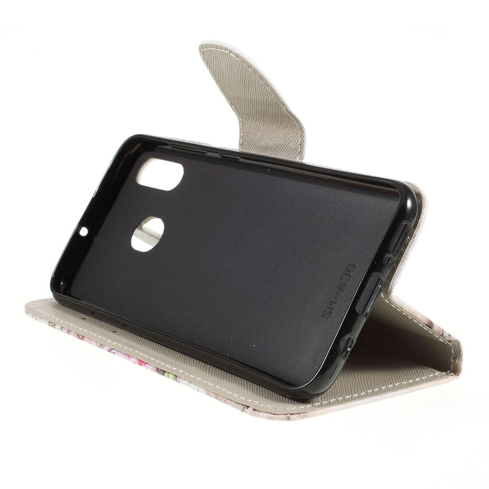 Cross Texture Pattern Printing Leather Wallet Cover for Samsung Galaxy A30/A20