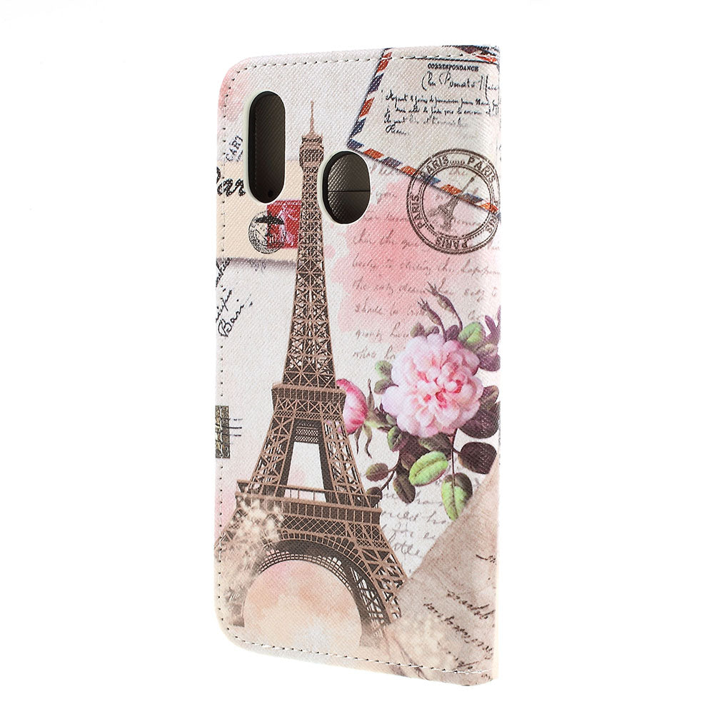 Cross Texture Pattern Printing Leather Wallet Cover for Samsung Galaxy A30/A20