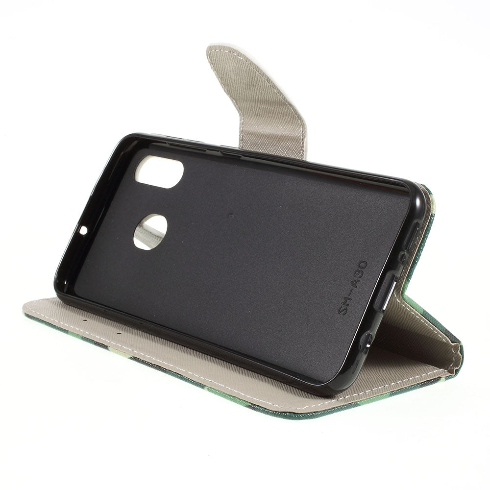 Cross Texture Pattern Printing Leather Wallet Cover for Samsung Galaxy A30/A20