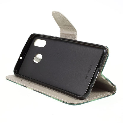 Cross Texture Pattern Printing Leather Wallet Cover for Samsung Galaxy A30/A20