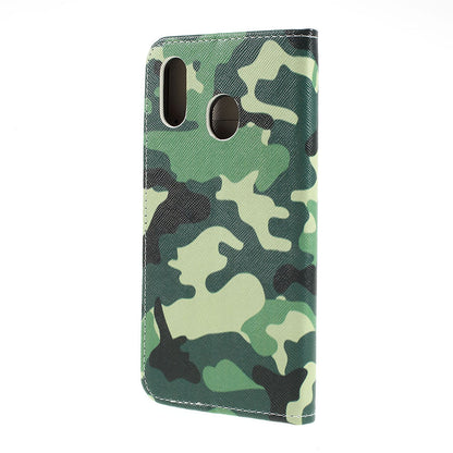 Cross Texture Pattern Printing Leather Wallet Cover for Samsung Galaxy A30/A20